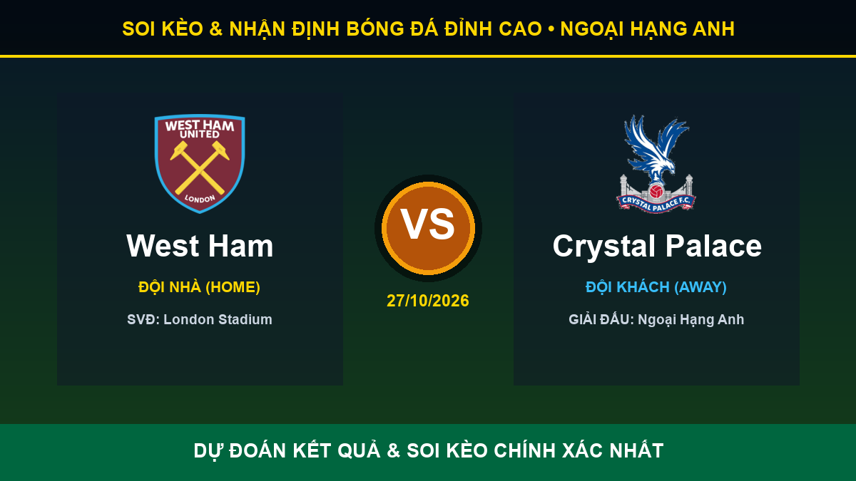 dự đoán kết quả trận West Ham và Crystal Palace - Banner đối đầu West Ham vs Crystal Palace
