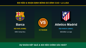 Nhận định phân tích trận Barca và Atletico Madrid ngày 31/10/2026