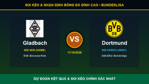 Nhận định phân tích trận Gladbach và Dortmund ngày 11/10/2026
