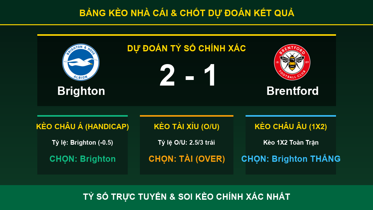 soi kèo 7M trận Brighton và Brentford - Bảng kèo nhà cái và dự đoán tỷ số