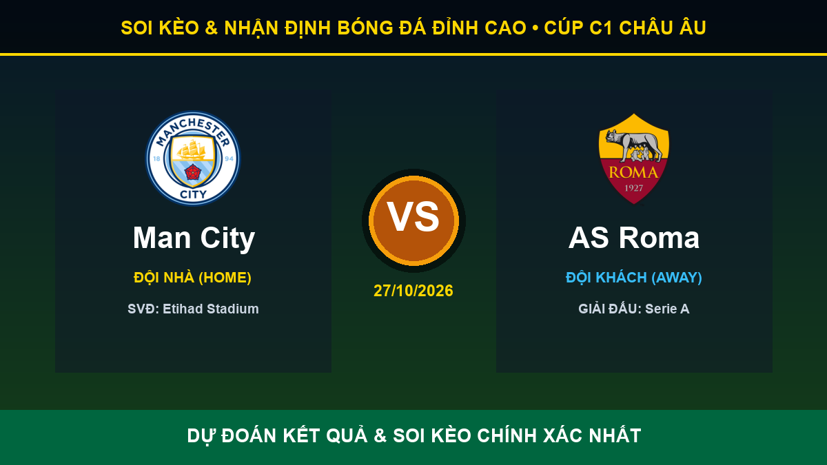 soi kèo 7M trận Man City và AS Roma - Banner đối đầu Man City vs AS Roma