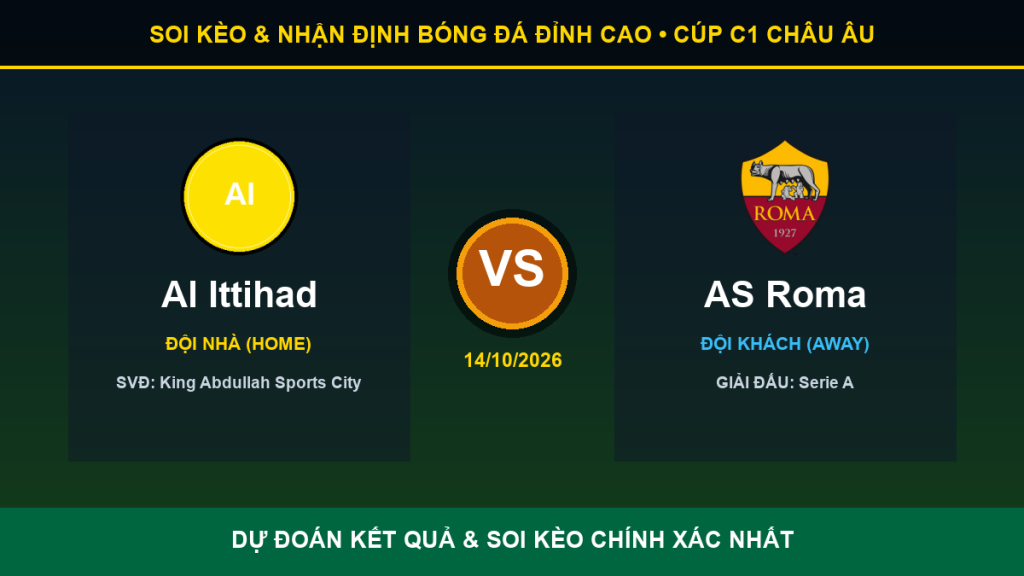 tỷ lệ kèo 7M trận Al Ittihad và AS Roma - Banner đối đầu Al Ittihad vs AS Roma