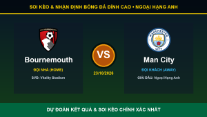 Tỷ lệ kèo 7M trận Bournemouth và Man City ngày 23/10/2026